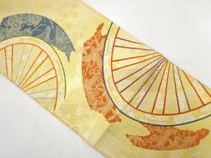 アンティーク　片輪車に鶴・菊模様織り出し袋帯（材料）